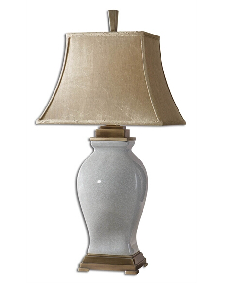 Indoor modern European furniture style vintage ceramic table lamp with brown linen lampshade for hotel lobby/guest room lighting